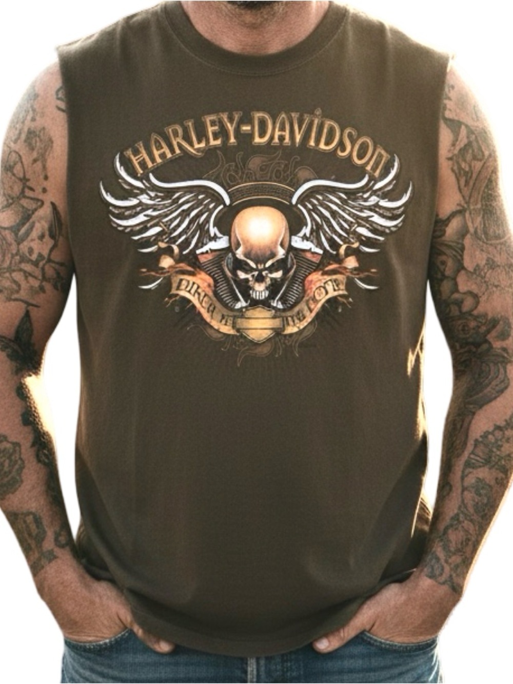 Harley-Davidson Men’s 2009 Vintage Skull Biker Brown Tank Top XL
